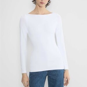 Aritzia White Boatneck Long-Sleeve Top